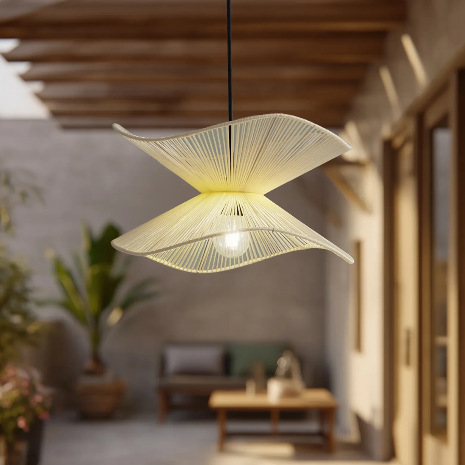 Lámpara colgante exterior Valdorin de Lindby, beige, algodón, IP44