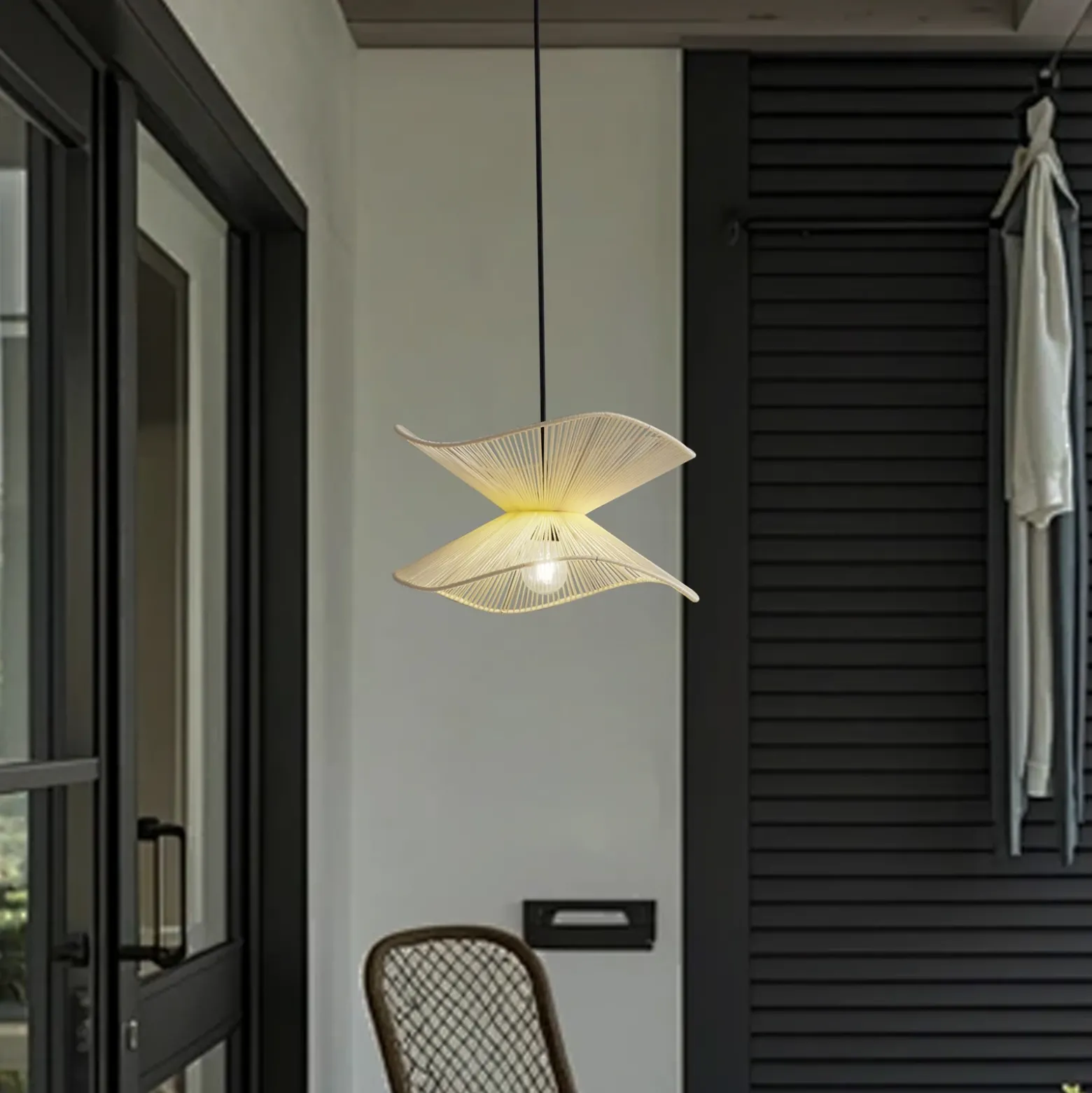 Lámpara colgante exterior Valdorin de Lindby, beige, algodón, IP44
