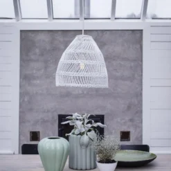 Lámpara colgante PR Home, Maja Outdoor, Ø 53 cm, blanco, ratán