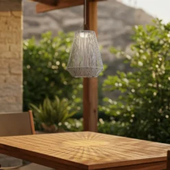 Lámpara colgante solar LED Lindby Austas, gris, Ø 32 cm, USB, IP54