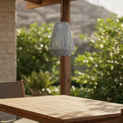 Lámpara colgante solar LED Lindby Austas, gris, Ø 32 cm, USB, IP54
