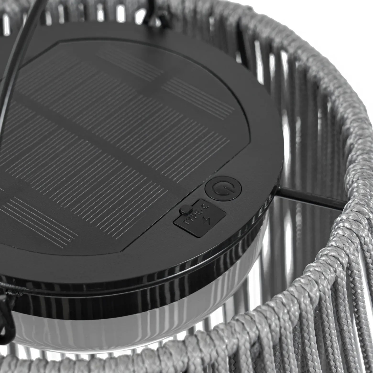 Lámpara colgante solar LED Lindby Austas, gris, Ø 32 cm, USB, IP54