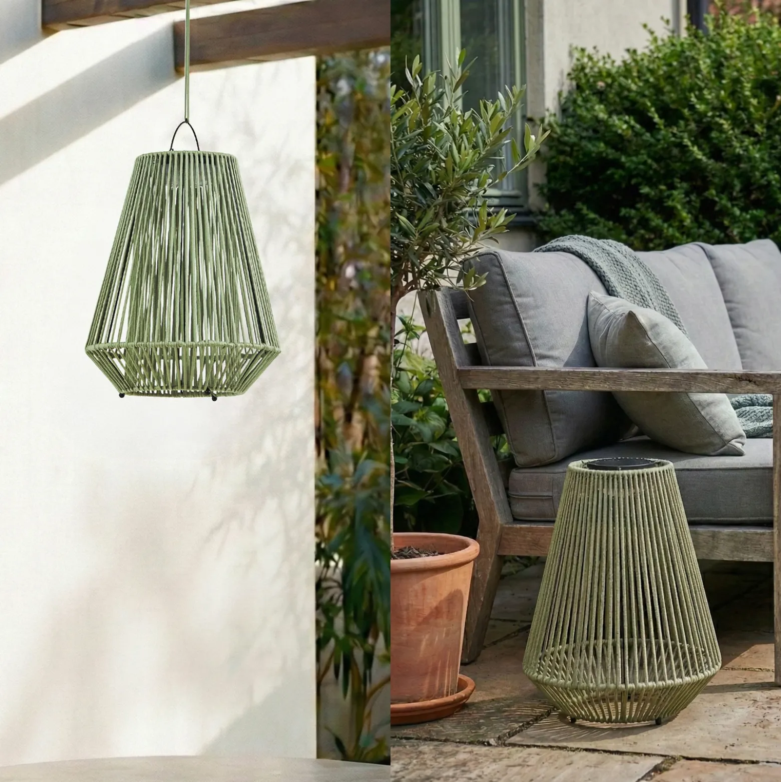 Lámpara colgante solar LED Lindby Austas, verde, Ø 32 cm, USB, IP54