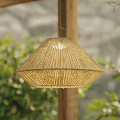 Lámpara colgante solar LED Lindby Austas, beige, Ø 50 cm, USB, IP54