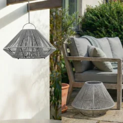 Lámpara colgante solar LED Lindby Austas, gris, Ø 50 cm, USB, IP54