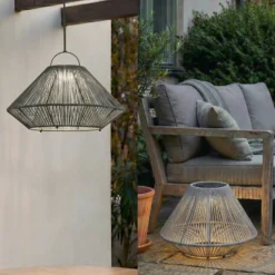 Lámpara colgante solar LED Lindby Austas, gris, Ø 50 cm, USB, IP54
