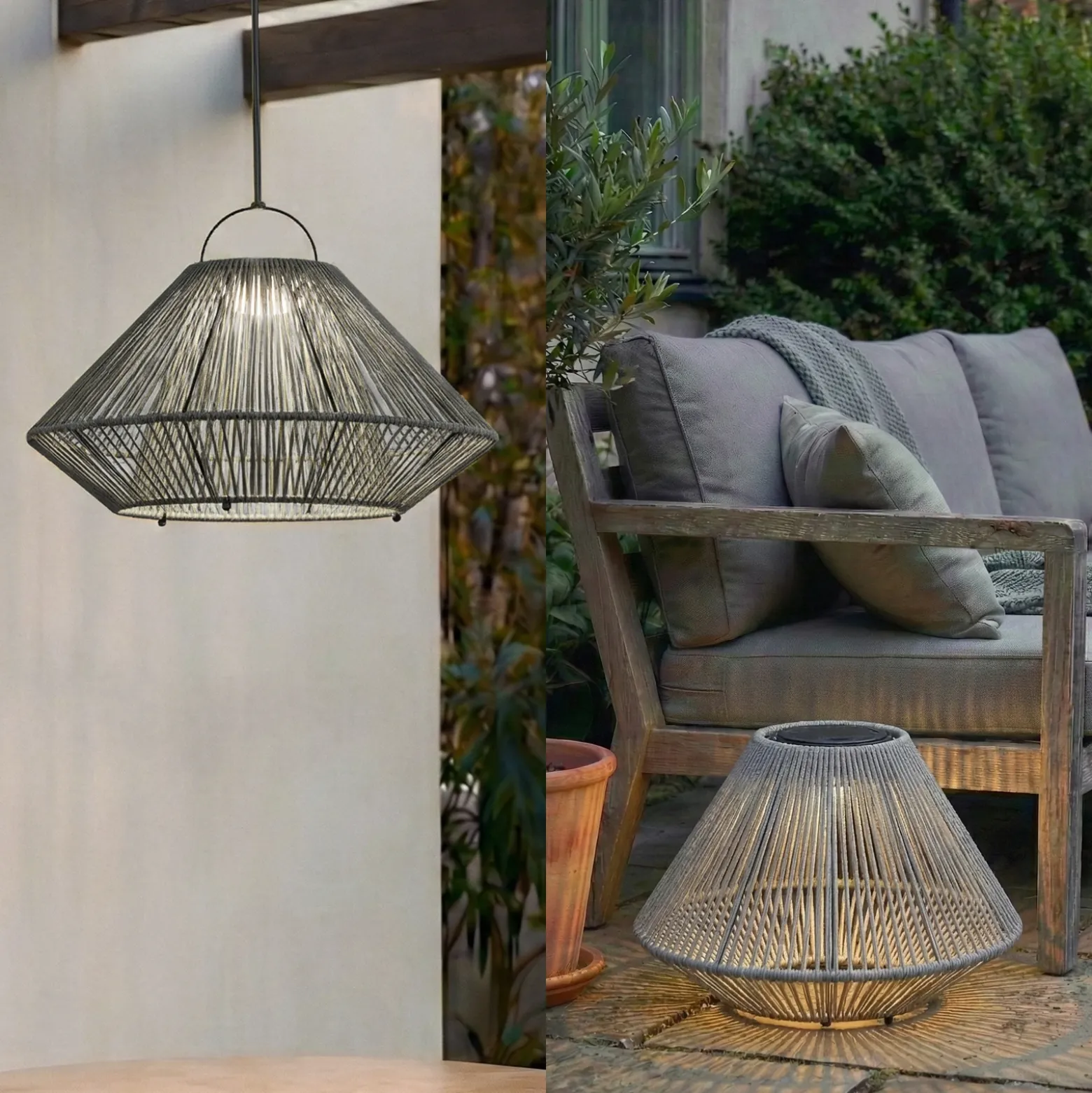 Lámpara colgante solar LED Lindby Austas, gris, Ø 50 cm, USB, IP54