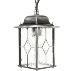 Lámpara colgante Wexford WX9, IP23, negro-plata, metal, cristal