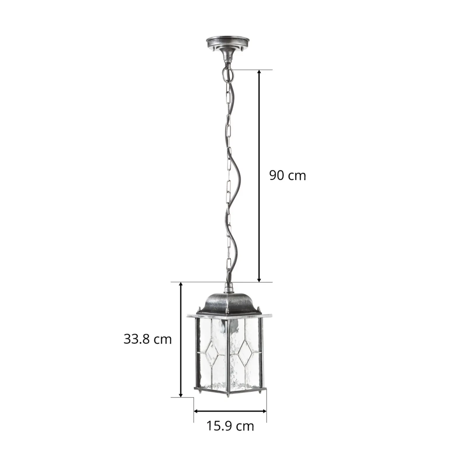 Lámpara colgante Wexford WX9, IP23, negro-plata, metal, cristal