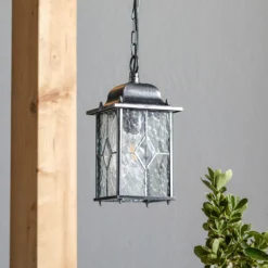 Lámpara colgante Wexford WX9, IP23, negro-plata, metal, cristal