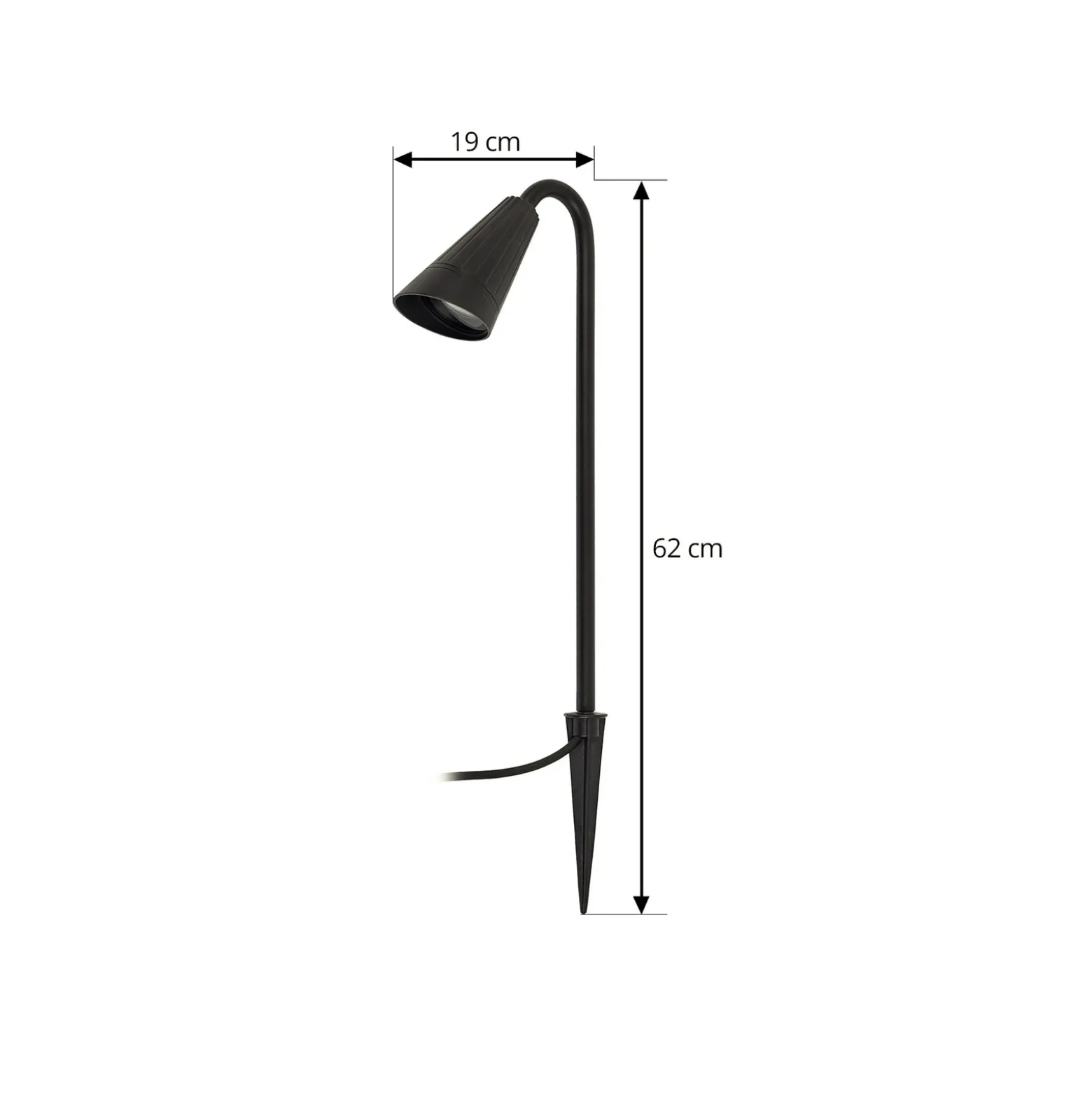 Lámpara con pica Lindby Sorvete, negra, metal, altura 62 cm