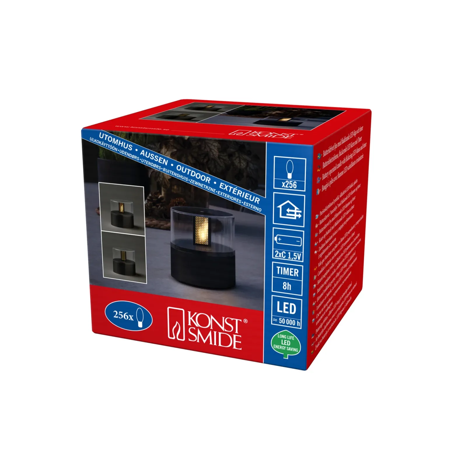 Lámpara decorativa con efecto llama, base negra