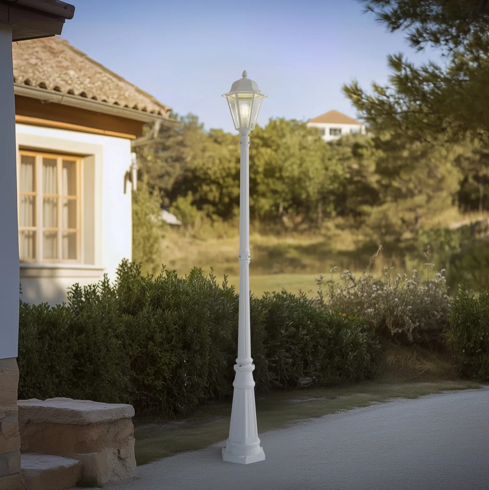 Lámpara de exterior Edana de Lindby, 211 cm, blanca, metal, E27, IP44