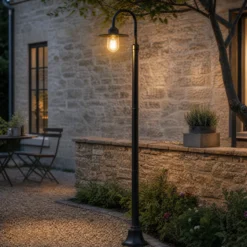 Lámpara de exterior Lindby Bilma, 1 luz, color óxido, 220 cm, cristal, IP65