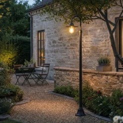 Lámpara de exterior Lindby Bilma, 1 luz, color óxido, 220 cm, cristal, IP65