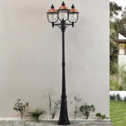Lámpara de exterior Lindby Clint, 225 cm, 3 luces, resistente al agua salada,