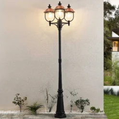 Lámpara de exterior Lindby Clint, 225 cm, 3 luces, resistente al agua salada,