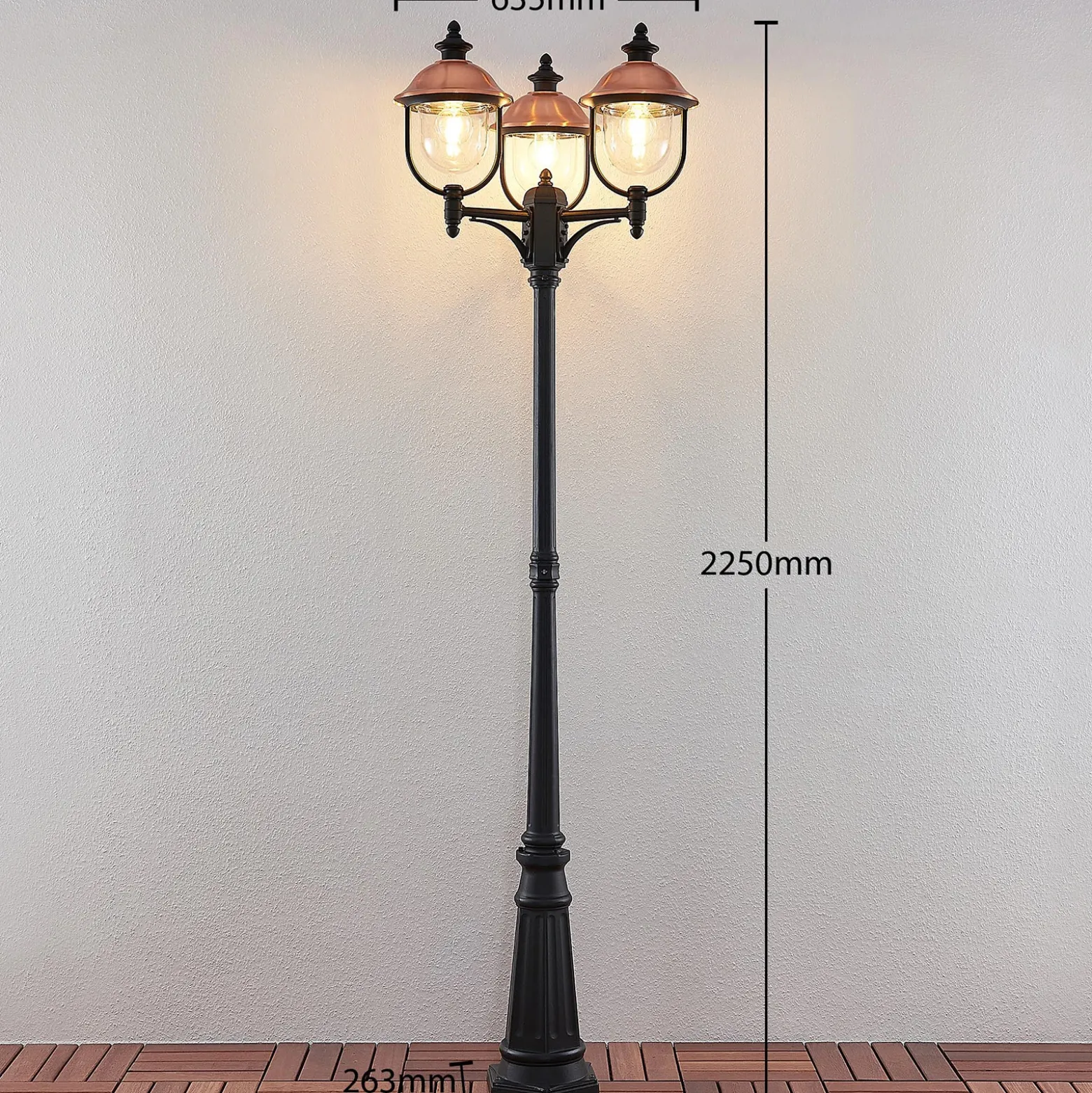 Lámpara de exterior Lindby Clint, 225 cm, 3 luces, resistente al agua salada,