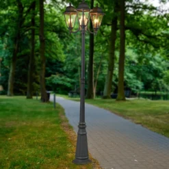 lámpara de exterior Lindby Edana, 212 cm, 3 luces, antracita, E27, IP44