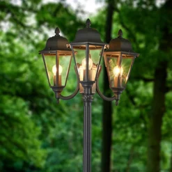 lámpara de exterior Lindby Edana, 212 cm, 3 luces, antracita, E27, IP44