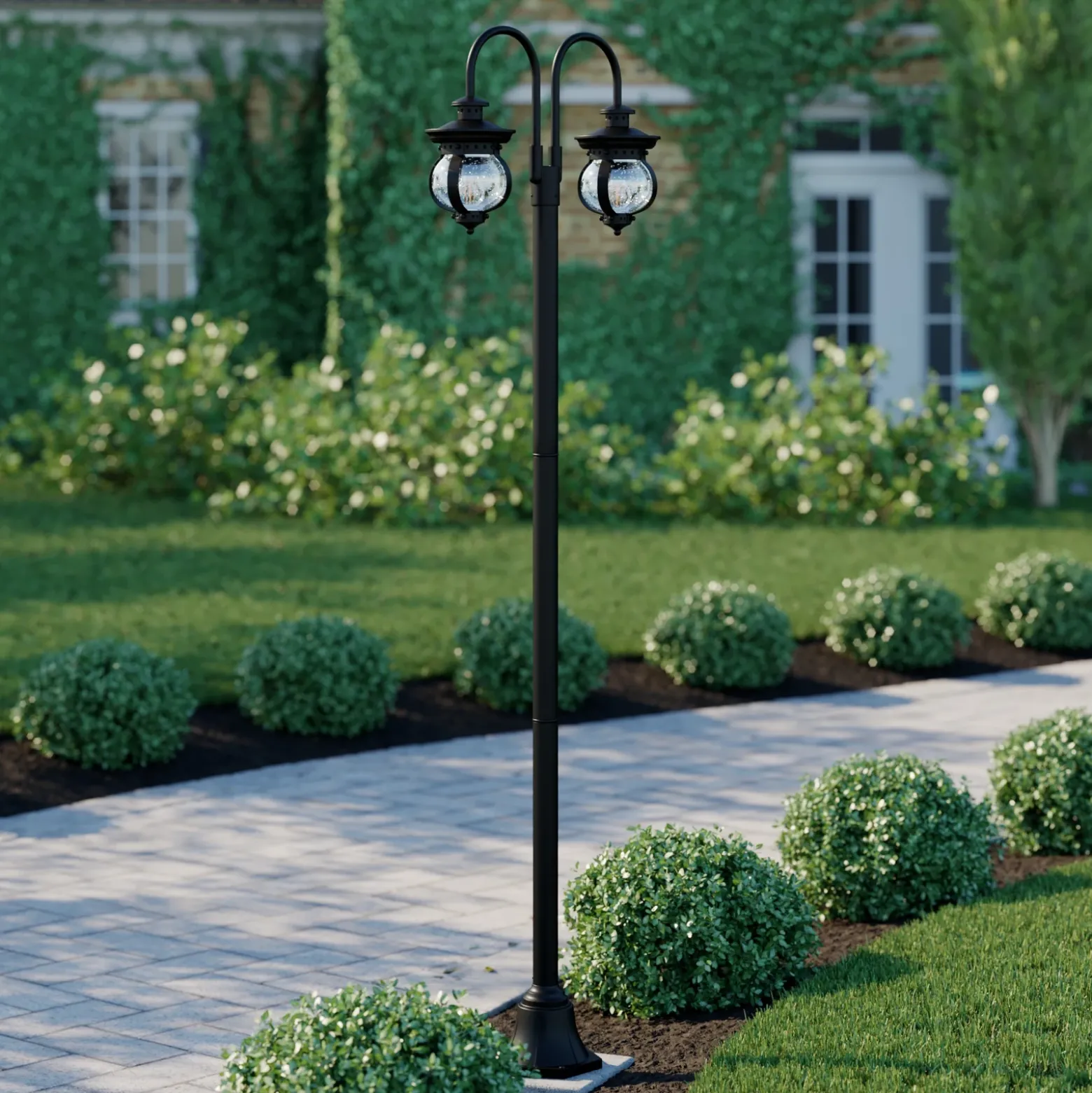 Lámpara de exterior Lindby Farley, 215 cm, 2 luces, IP44, E27