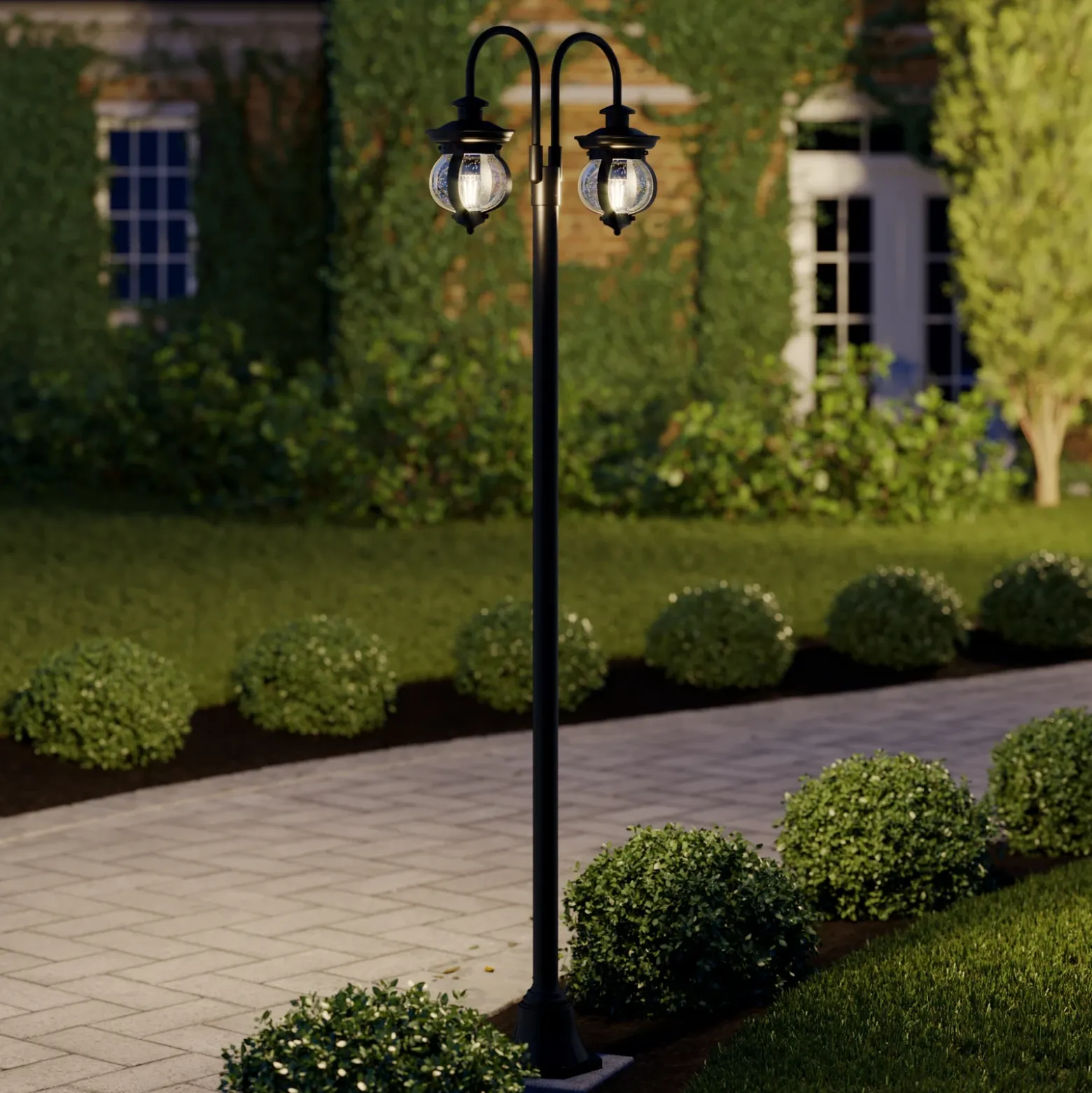Lámpara de exterior Lindby Farley, 215 cm, 2 luces, IP44, E27