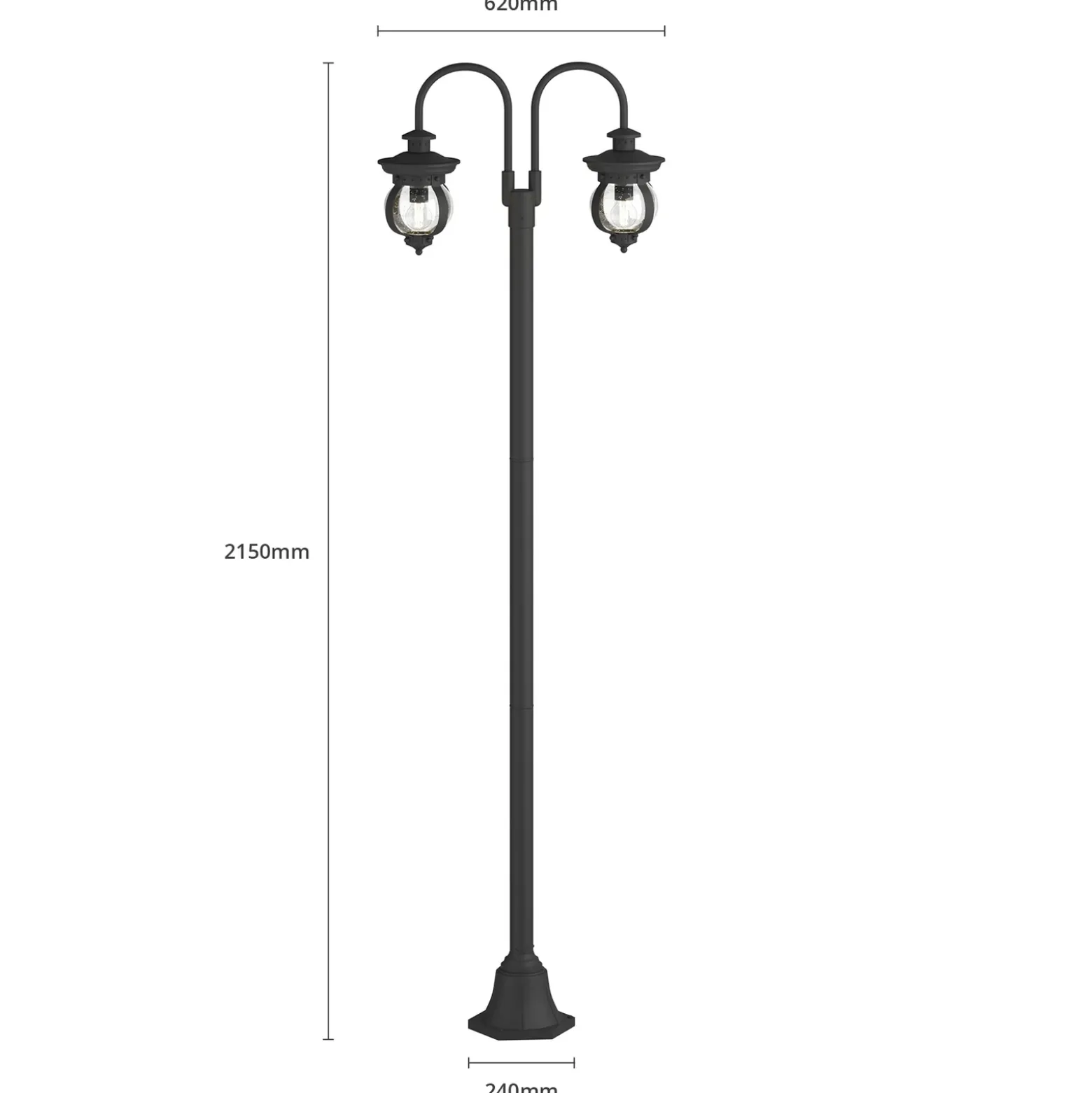 Lámpara de exterior Lindby Farley, 215 cm, 2 luces, IP44, E27