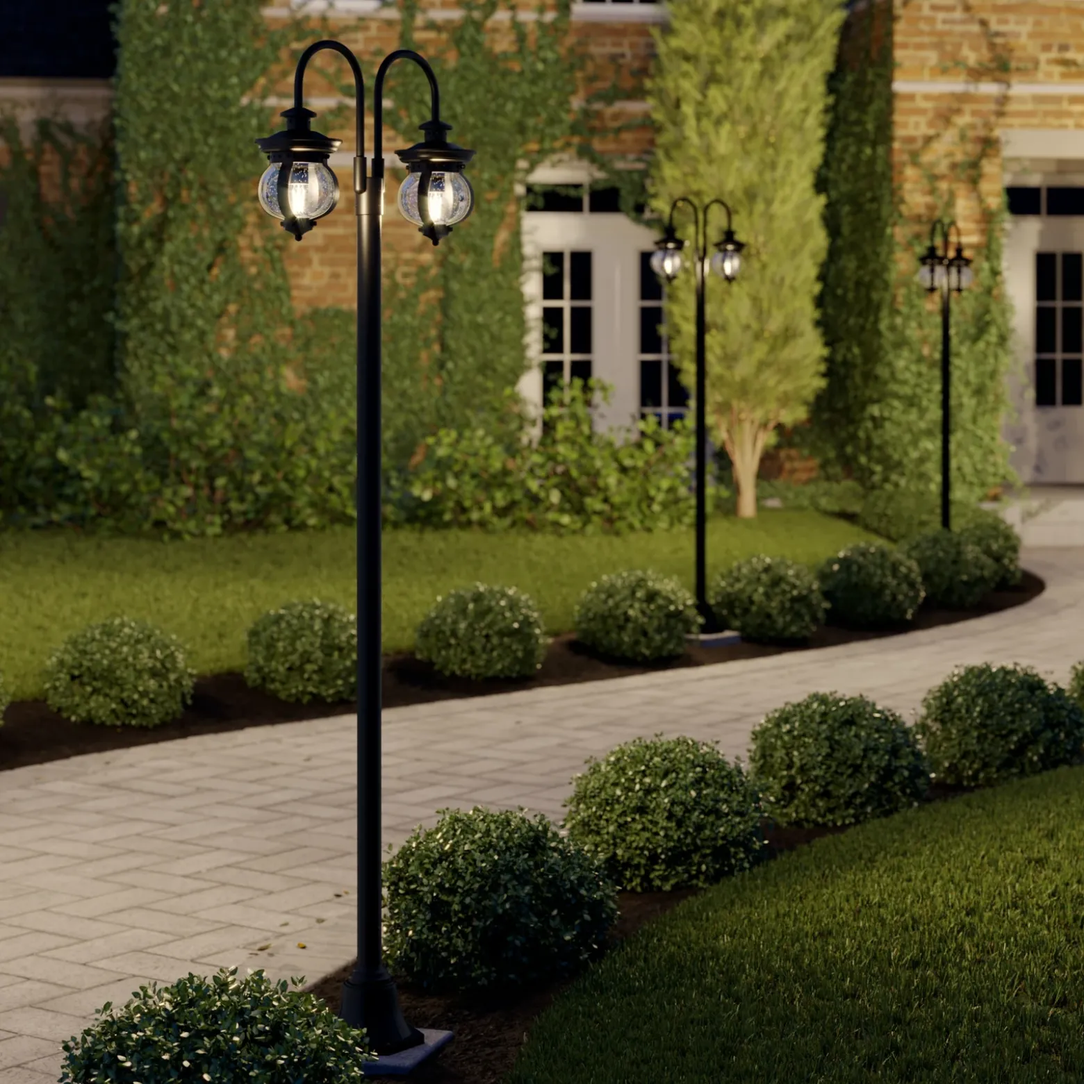Lámpara de exterior Lindby Farley, 215 cm, 2 luces, IP44, E27