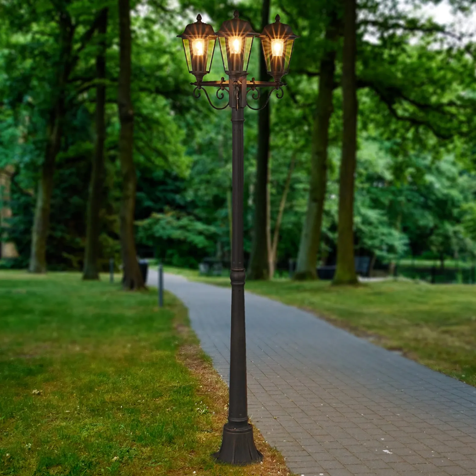 Lámpara de exterior Lindby Lamina, 172 cm, 3 luces, negro-óxido, E27