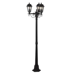 Lámpara de exterior Lindby Lamina, 172 cm, 3 luces, negro-óxido, E27