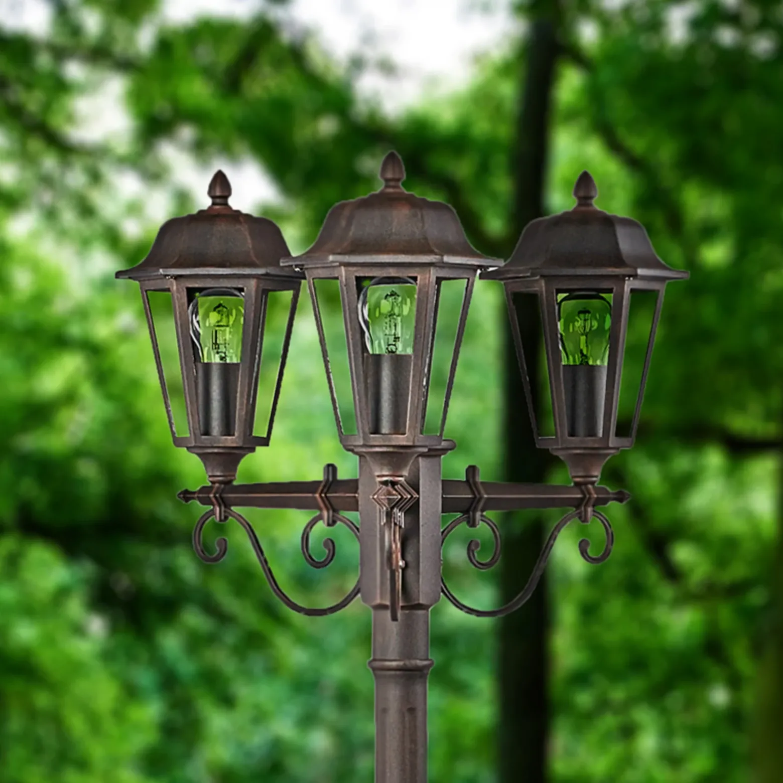 Lámpara de exterior Lindby Lamina, 172 cm, 3 luces, negro-óxido, E27