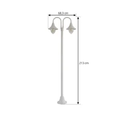 Lámpara de exterior Lindby Madea, blanca, 2 luces, 213 cm, E27, IP44