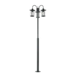 Lámpara de exterior Lindby Zayn, negra, 3 luces, altura 220 cm, IP65