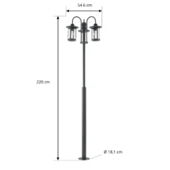Lámpara de exterior Lindby Zayn, negra, 3 luces, altura 220 cm, IP65