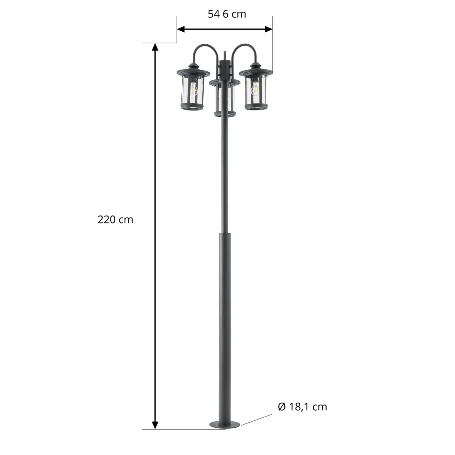 Lámpara de exterior Lindby Zayn, negra, 3 luces, altura 220 cm, IP65