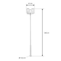 Lámpara de exterior Lucande Siveta, altura 240 cm, 3 luces, gris claro