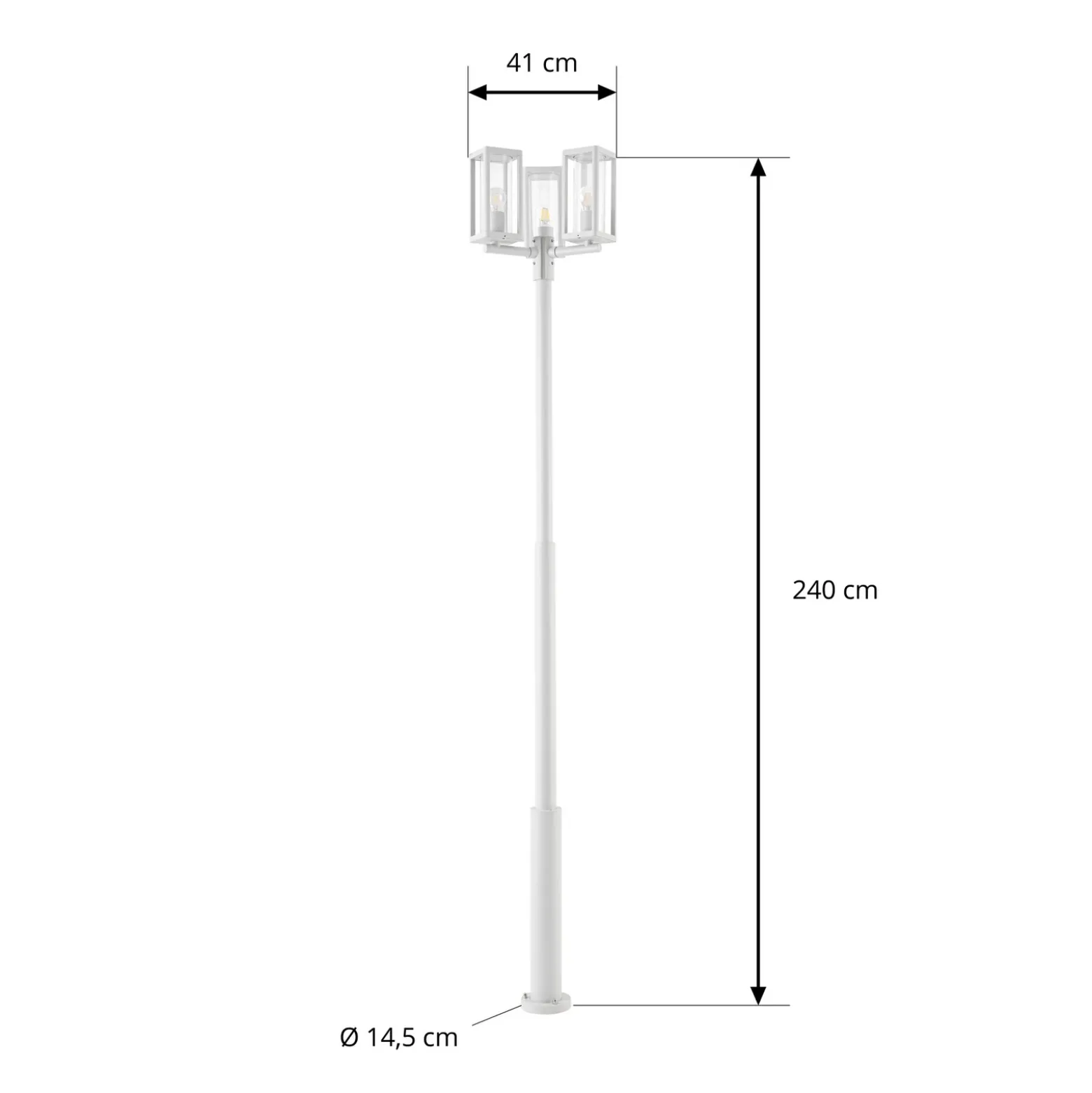 Lámpara de exterior Lucande Siveta, altura 240 cm, 3 luces, gris claro