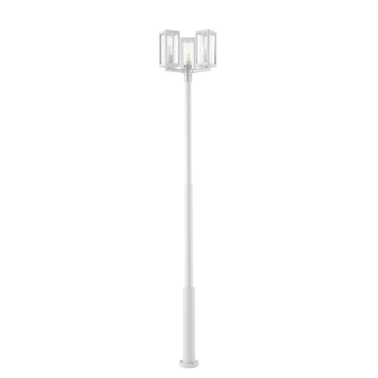 Lámpara de exterior Lucande Siveta, altura 240 cm, 3 luces, gris claro