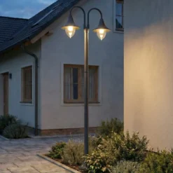 Lámpara de exterior Madea de Lindby, gris, 2 luces, 212 cm, E27, IP44