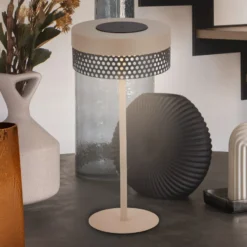 Lámpara de mesa con batería Booha, beige, metal, IP44, atenuable