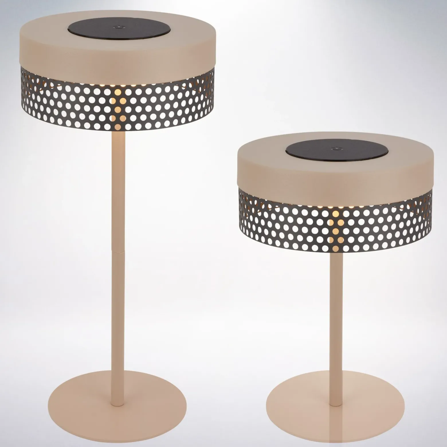 Lámpara de mesa con batería Booha, beige, metal, IP44, atenuable