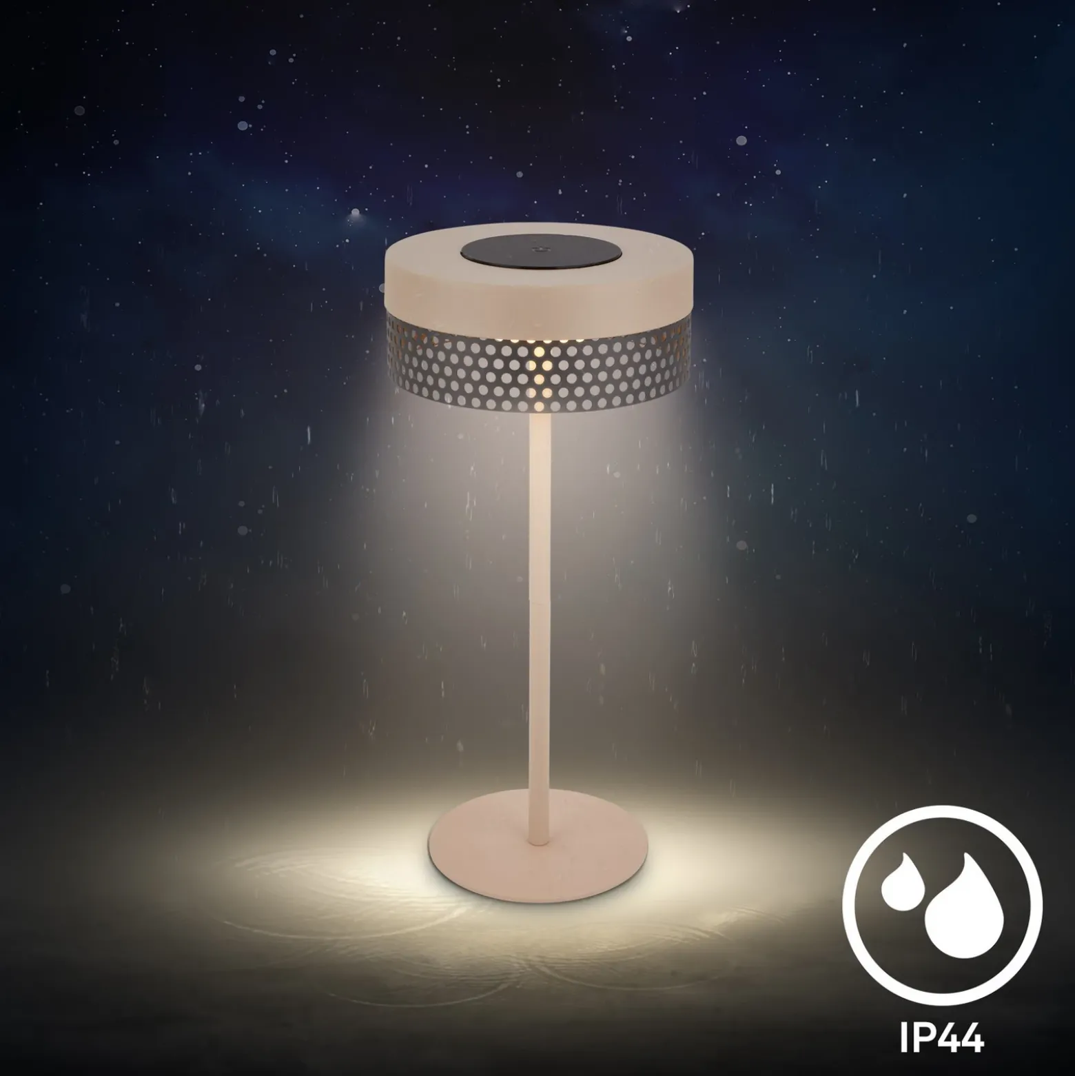 Lámpara de mesa con batería Booha, beige, metal, IP44, atenuable