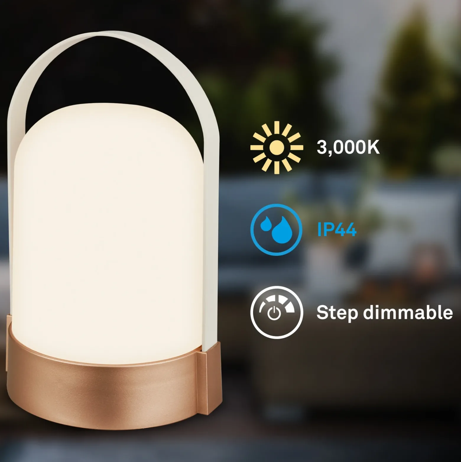 lámpara de mesa LED ASA BIG, bronce/blanco, altura 24 cm, IP44