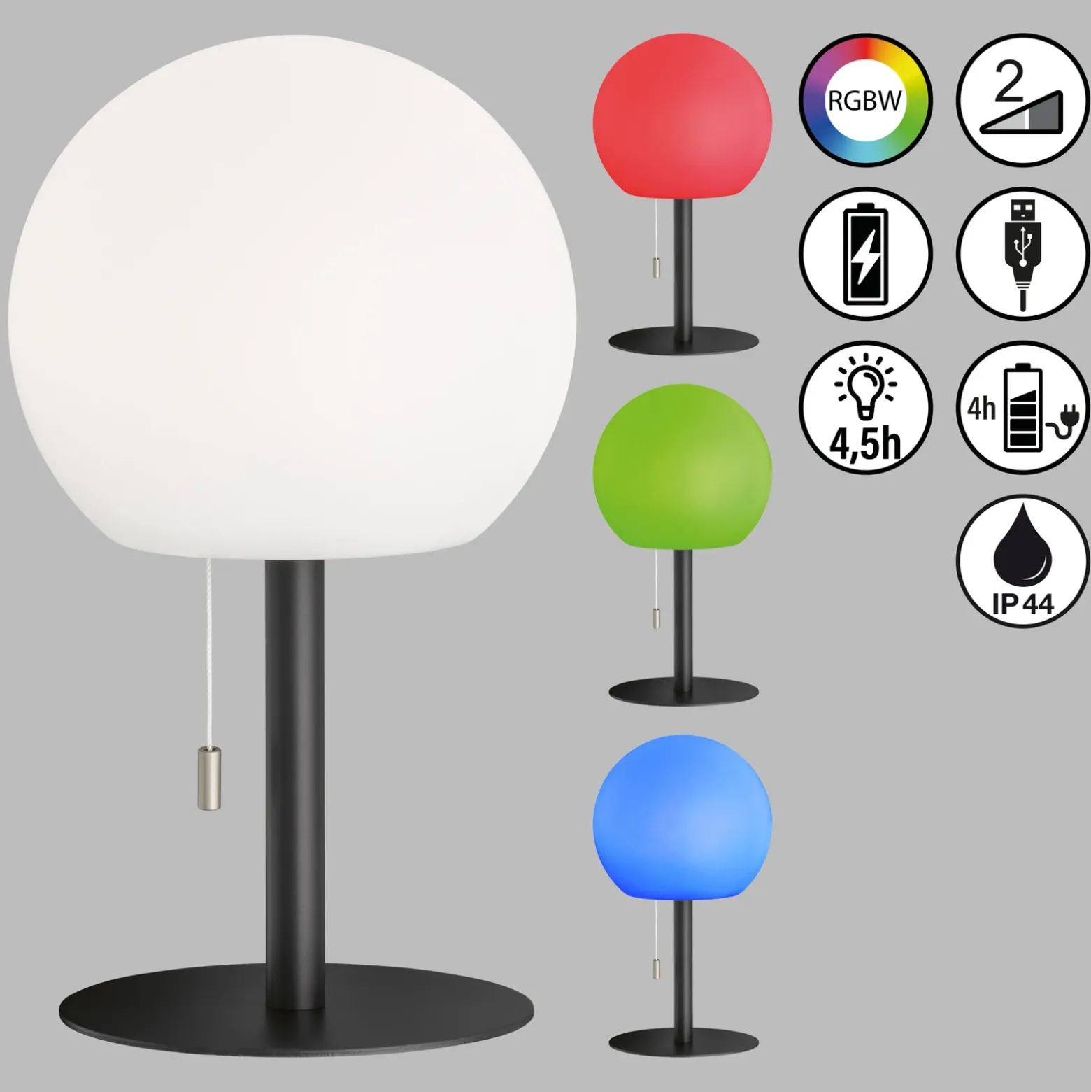 Lámpara de mesa LED batería Trivento, negro arena