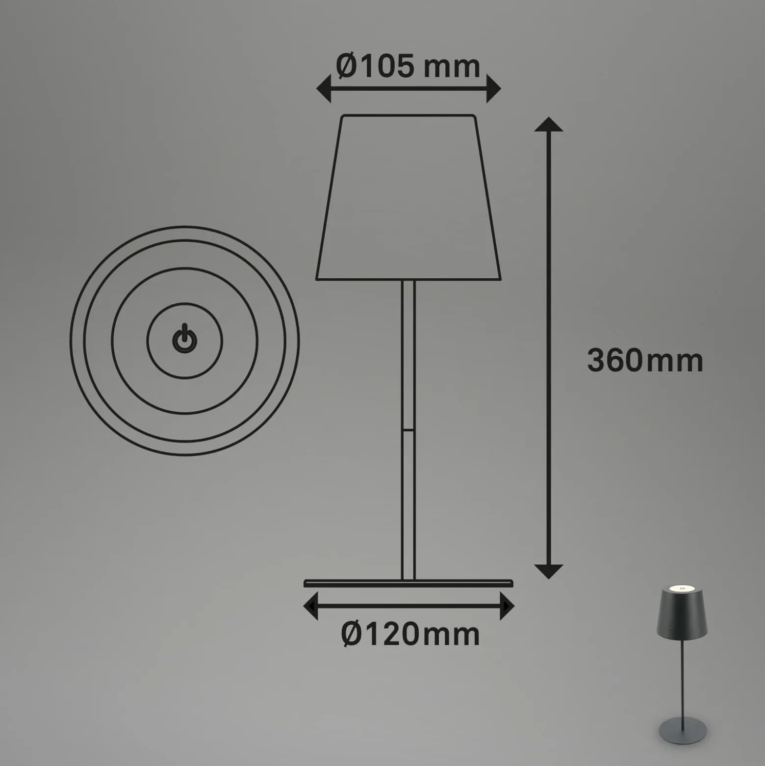 Lámpara de mesa LED con batería 7508015, antracita 2.700 K IP44 Touchdim