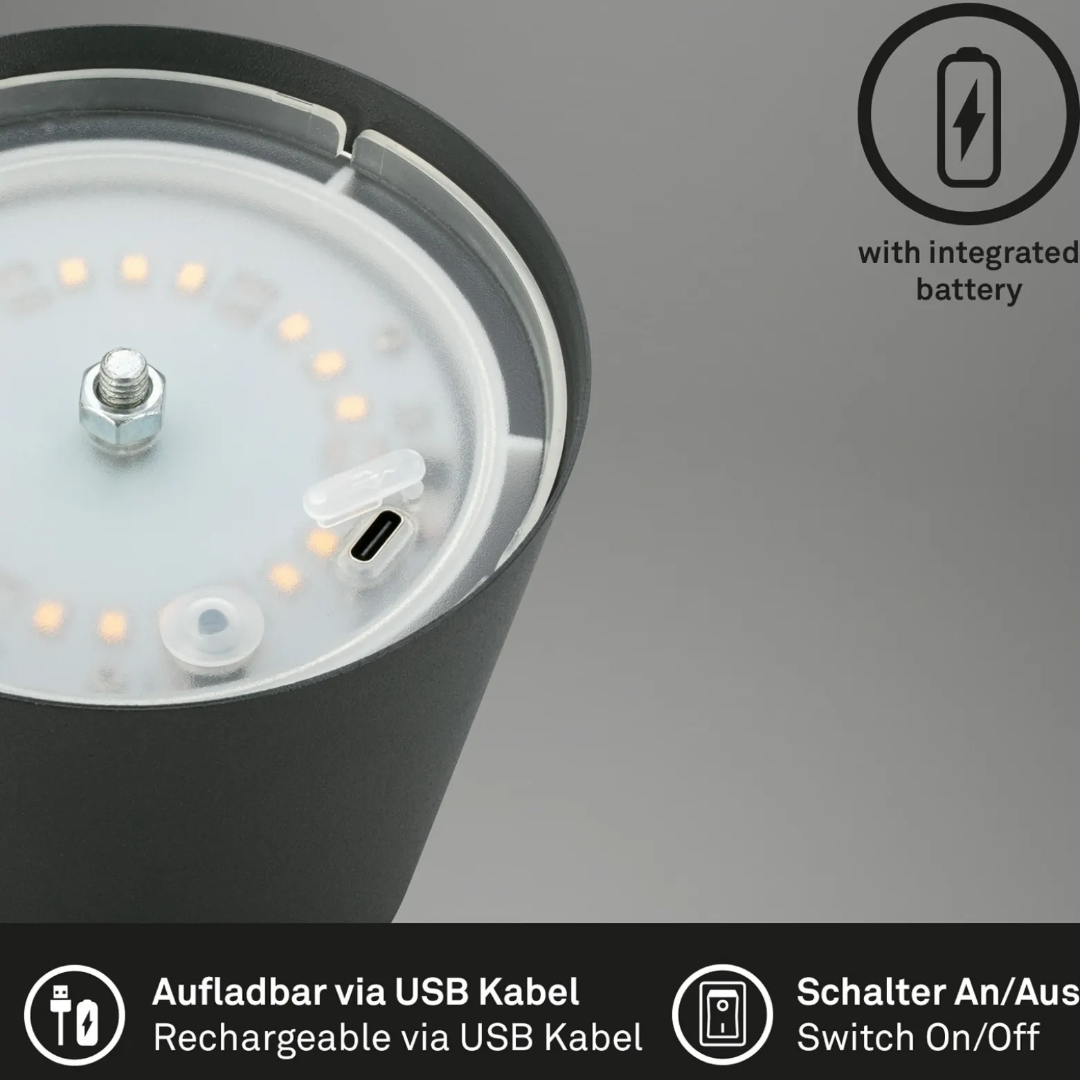 Lámpara de mesa LED con batería 7508015, antracita 2.700 K IP44 Touchdim