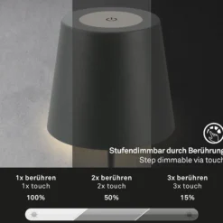 Lámpara de mesa LED con batería 7508015, antracita 2.700 K IP44 Touchdim
