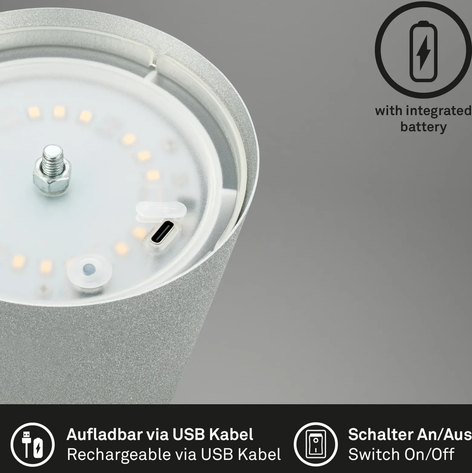 Lámpara de mesa LED con batería 7508014 cromo mate 2.700 K IP44 Touchdim
