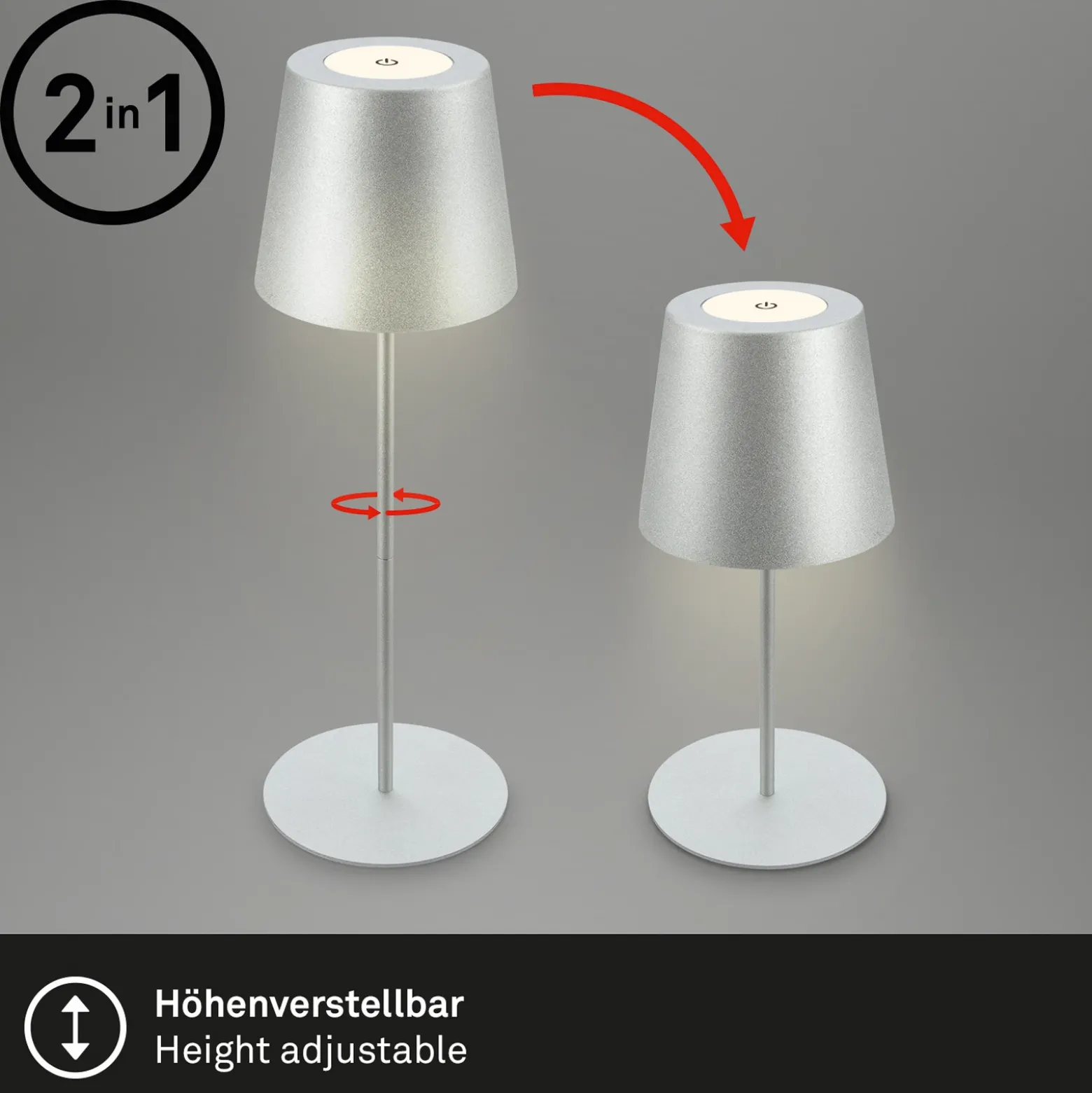 Lámpara de mesa LED con batería 7508014 cromo mate 2.700 K IP44 Touchdim
