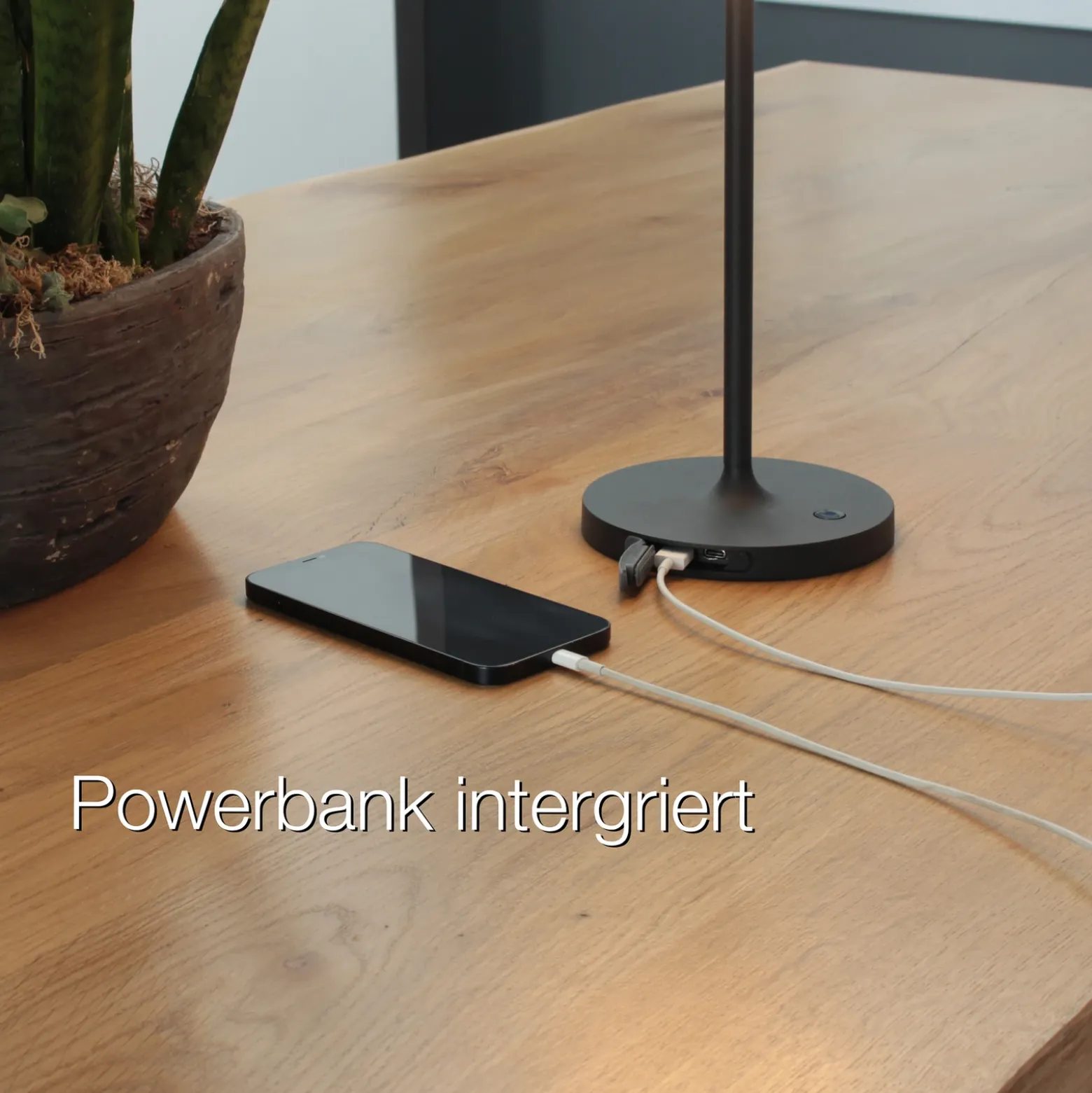 Lámpara de mesa LED con batería Flus, negro/blanco